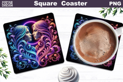 Gemini Zodiac Neon Art | Twin Faces Coaster Design Product Image 1