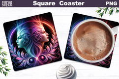 Gemini Zodiac Neon Art | Dual Face Coaster Design Product Image 1