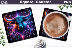 Taurus Zodiac Neon Art | Mystic Bull Coaster Design Product Image 1