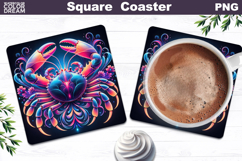 Cancer Zodiac Neon Art | Mystic Crab Coaster Design Product Image 1