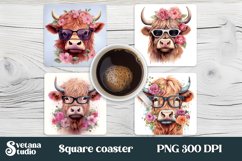 Highland cow square coaster PNG | Cow coaster sublimation