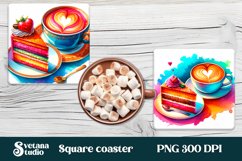 Cupcake coffee square coaster | Sweet coffee lover PNG Product Image 1