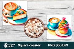 Cupcake coffee square coaster | Sweet coffee lover PNG Product Image 1