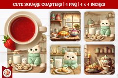 Cute Cat Kitchen Coaster, Square Coasters, Kawaii Cat Product Image 1