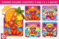 Beach Vibes Highland Cow Square Coasters Product Image 1