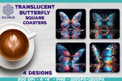 Butterfly with Reflection Square Coaster Sublimation Design Product Image 1