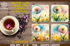 Watercolor Dandelion Square Coaster Sublimation Designs Product Image 1