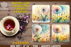 Watercolor Dandelion Square Coaster Sublimation Designs Product Image 1