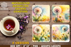 Watercolor Dandelion Square Coaster Sublimation Designs Product Image 1