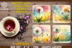 Watercolor Dandelion Square Coaster Sublimation Designs Product Image 1