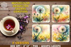 Watercolor Dandelion Square Coaster Sublimation Designs Product Image 1