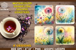 Watercolor Dandelion Square Coaster Sublimation Designs Product Image 1