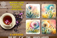 Watercolor Dandelion Square Coaster Sublimation Designs Product Image 1