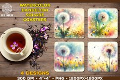 Watercolor Dandelion Square Coaster Sublimation Designs Product Image 1