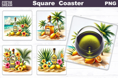 Tequila Square Coaster | Tequila Summer Beach Sublimation Product Image 1