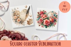 Square coasters Valentines Day|flowers heart Product Image 1