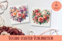 Square coasters Valentines Day|flowers heart Product Image 1