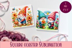 Gnome easter flowers, Spring Gnome. Cute Gnome Square Coaste Product Image 1