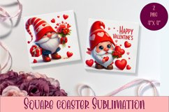 Valentines Gnome. Cute Gnome Square Coaster Design Product Image 1