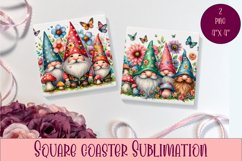 Gnome easter flowers, Spring Gnome. Cute Gnome Square Coaste Product Image 1