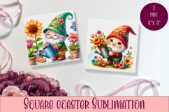 Gnome with flowers, Spring Gnome. Cute Gnome Square Coaster Product Image 1