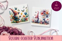 Gnome easter flowers, Spring Gnome. Cute Gnome Square Coaste Product Image 1