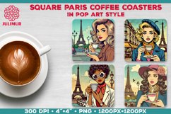Parisian Coffee Time Square Coasters Sublimation Design Product Image 1