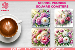 Spring Peonies and Butterflies Square Coaster Sublimation Product Image 1