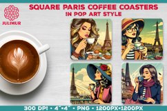 Parisian Coffee Time Square Coasters Sublimation Design Product Image 1