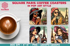 Parisian Coffee Time Square Coasters Sublimation Design Product Image 1