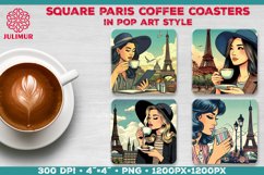 Parisian Coffee Time Square Coasters Sublimation Design Product Image 1
