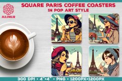 Parisian Coffee Time Square Coasters Sublimation Design Product Image 1