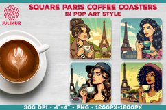 Parisian Coffee Time Square Coasters Sublimation Design Product Image 1