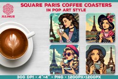 Parisian Coffee Time Square Coasters Sublimation Design Product Image 1