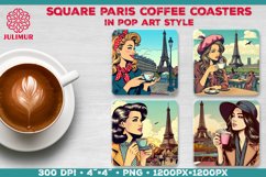Parisian Coffee Time Square Coasters Sublimation Design Product Image 1