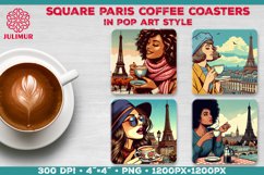 Parisian Coffee Time Square Coasters Sublimation Design Product Image 1