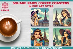 Parisian Coffee Time Square Coasters Sublimation Design Product Image 1