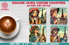 Parisian Coffee Time Square Coasters Sublimation Design Product Image 1