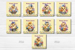 Square Easter Coaster Bundle Easter Sublimation Coaster Design with Watercolor Easter Bunny, Eggs, and Flower Easter basket. 