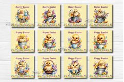 Square Easter Coaster Bundle Easter Sublimation Coaster Design with Watercolor Easter Bunny, Eggs, and Flower Easter basket. 