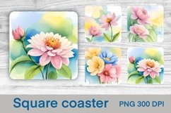 Summer square coaster sublimation design, flower sublimation design, flower square coaster bundle, summer sublimation