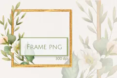 Gold frame PNG | Frame with flowers and leaves Product Image 1