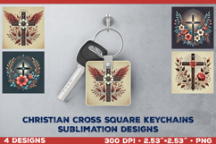 Floral Christian Faith Square Keychain Sublimation Designs Product Image 1