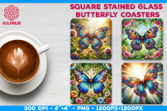 Stained Glass Butterfly Sublimation Design Square Coaster Product Image 1