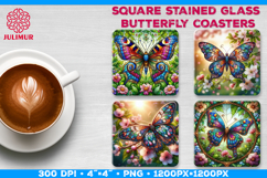 Stained Glass Butterfly Sublimation Design Square Coaster Product Image 1