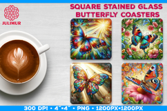 Stained Glass Butterfly Sublimation Design Square Coaster Product Image 1