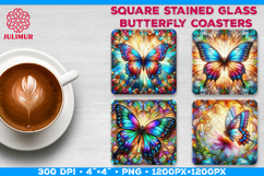 Stained Glass Butterfly Sublimation Design Square Coaster Product Image 1