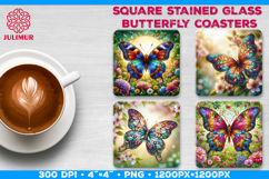 Stained Glass Butterfly Sublimation Design Square Coaster Product Image 1
