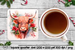 Square Christmas coasters, Christmas highland cow Product Image 1