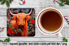 Christmas highland cow, Square Christmas coasters Product Image 1